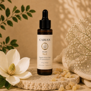 CARIAN RESIN No.4 Magnolia Bloom Elixir — natural facial oil for sensitive skin in amber glass dropper bottle
